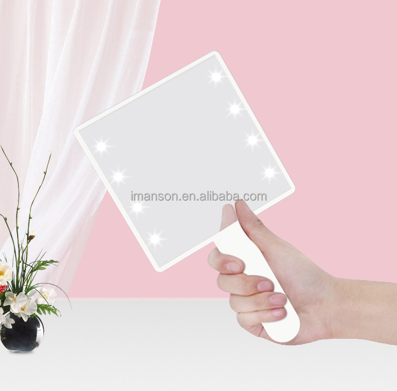 Инструмент для макияжа с личной этикеткой, розовое ручное зеркало, светодиодное зеркало для макияжа с подсветкой