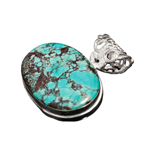 Pendentif en argent sterling 925 naturel, turquoise ovale, pierre bleue, cadeau chrétien, collier pour femme, bijoux - Product Image 1