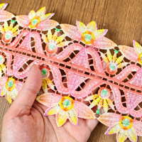 Ruban large soluble dans l'eau, luxueux, tissé, coloré, avec broderie de fleurs et de sequins, pour accessoires de couture de vêtements