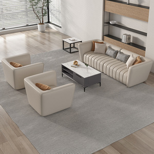 Sofá de Oficina de Cuero, Silla <span class=keywords><strong>Bosss</strong></span>, Estilo Italiano Minimalista Moderno, de Lujo Ligero, Color Crema, Conjunto de Recepción, Estilo Teclado de Piano, Líneas Rectas - Product Image 3