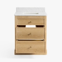Meuble-lavabo moderne pour salle de bain avec vasque encastrée, armoire étroite plaquée chêne avec 3 tiroirs, meuble-lavabo autoportant