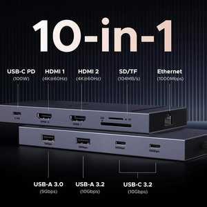 1 adet PD100W USB C yerleştirme İstasyonu çift 4K monitör USBC Hub ile <span class=keywords><strong>2</strong></span> HDMI USB A & C 3.<span class=keywords><strong>2</strong></span> port SD/TF kart okuyucu - Product Image 5