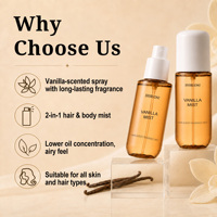 Brume Corporelle et Capillaire Végétalienne Parfum Vanille & Bois de Santal Personnalisable avec Logo – Spray Botanique Longue Durée pour Femme – Rafraîchissement Quotidien – Vente en Gros