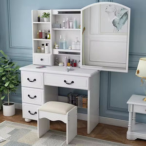 โต๊ะเครื่องแป้งสไตล์ยุโรปแบบมินิมอลพร้อมกระจก  วัสดุเคลือบลามิเนต  พร้อมที่เก็บของในตัว  ขนาด 90 ซม.  ไฟ LED  ทนทาน  ชุดโต๊ะเครื่องแป้ง - Product Image 2