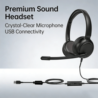 Casque Binaural Filaire USB avec Microphone Anti-Bruit Qualcomm ENC et Fonction Mute, Idéal pour le Bureau et les Appels Professionnels