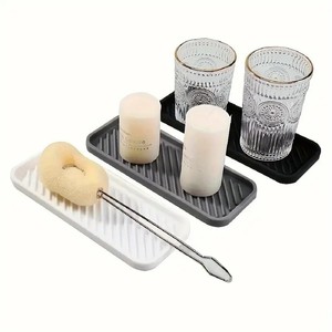 Rectangular Striped <b>Silicone</b> Sink Protector Mat <b>Waterproof</b> Drain Tray Bathroom Storage Tray - Product Image 2