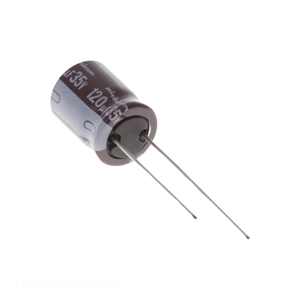 ตัวเก็บประจุแบบ Through Hole รุ่น CAP ALUM 120UF 20% 35V RADIAL TH 120 uF UPM1V121MPD6 - Product Image 1