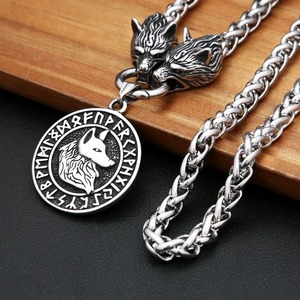 Yunnique Collier pour homme en acier inoxydable avec pendentif tête de loup viking et runes, chaîne de pull motif animal du zodiaque, bijou cadeau - Product Image 4