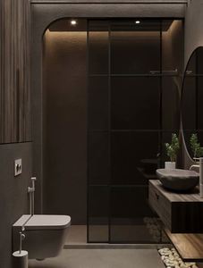 Salle de bain avec vasque simple de style minimaliste italien, design personnalisé haut de gamme, finition mate, grand miroir - Product Image 2