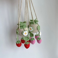 Vente en gros de plantes suspendues au crochet faites à la main pour rétroviseur de voiture, panier de fleurs tricoté, mini pendentif pour décoration de voiture, cadeaux
