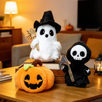 Peluche de Noël et d'Halloween : Citrouille, Grim Reaper, Chauve-souris, Sorcier, Fantôme, Squelette, Faisceau de récolte, Robe noire – Jouet en peluche pour Halloween