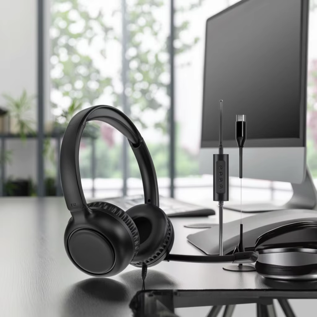 OMFOX KTC105T OEM/OEM/OBM Type C Computer Headphone with Microphone Wire Headset Auriculares Para Call Center
