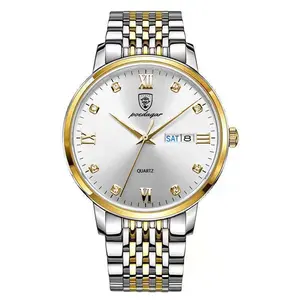 Luxus Business Men Date Week Edelstahl Wasserdichte leuchtende Armbanduhr Quarzuhr für Herren