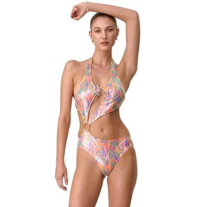 Costume da bagno intero HDJ con controllo pancia, stampa e cut-out, vita alta, monokini, taglie 42, 44, 46, 48, colori assortiti - Product Image 1