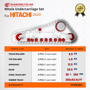 Kit de piezas de tren de rodaje: rodillos superior e inferior, piñón y rodillo tensor para excavadora mini Hitachi ZX20, repuesto de alta resistencia - Product Image 2