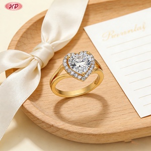 แหวนทอง 18K ชุบทองเหลืองรูปหัวใจประดับเพชรซิคอนเกรด AAA ยี่ห้อ Hengdian Jewelry แหวนวงแหวนแบบแยกส่วนสำหรับผู้หญิง เหมาะสำหรับเป็นแหวนหมั้น - Product Image 6