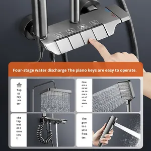 All-Copper Modern Exposed Hot/Cold Mixer <strong>Valve</strong> <strong>Shower</strong> Set Slide <strong>Bar</strong> Wall Mount Jet Spray Household <strong>Shower</strong> Faucet Head Unit - Product Image 3