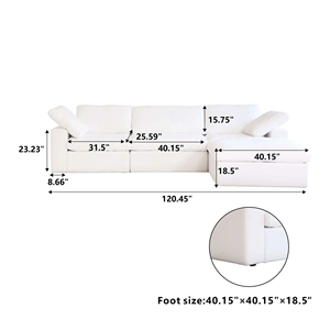 ספת ענן מודולרית לבנה מבד דחוס לסלון מודרני, ספה פינתי בצורת ר', ריהוט לסלון - Product Image 5