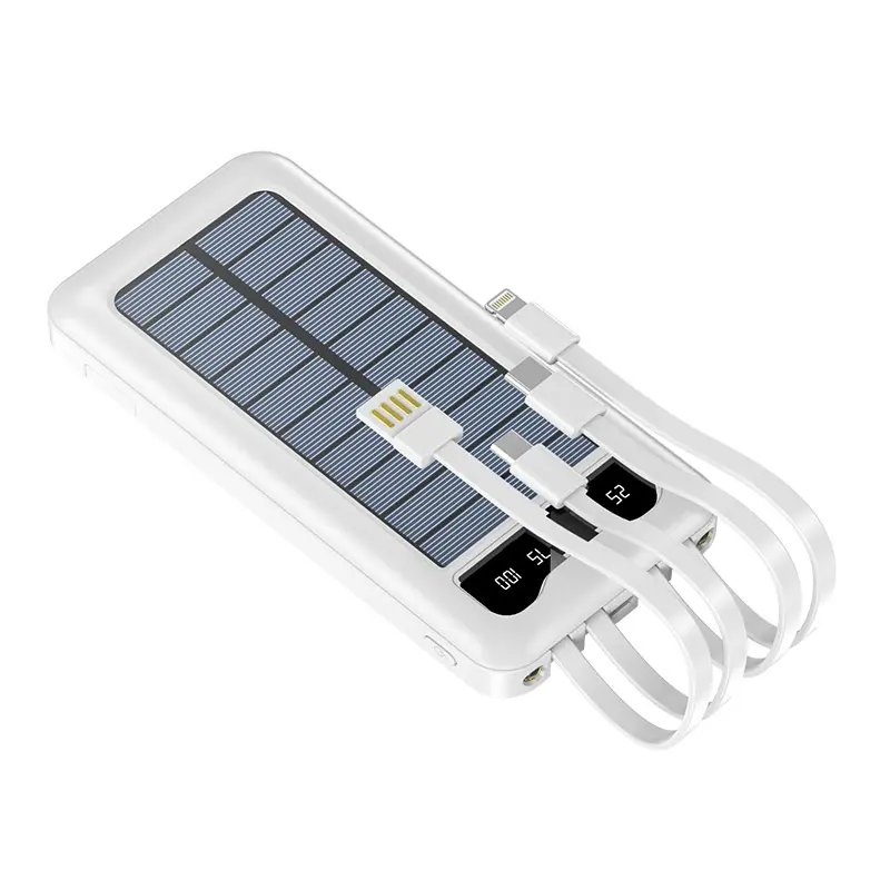 10000mAh taşınabilir taşınabilir şarj cihazı dahili kablo ve tutucu güneş enerjisi bankası