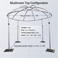Support de toile de fond en forme de champignon de 3 m de diamètre, 4 montants, 8 anneaux sectionnels, 8 barres de support réglables, pour événements et mariages, OEM ODM
