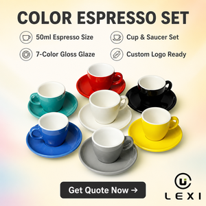 Ensemble de tasses à expresso 50ml tasse à café en céramique et soucoupe Logo <span class=keywords><strong>personnalisé</strong></span> tasse à expresso en porcelaine épaisse couleur brillante émaillée pour café - Product Image 3