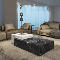 Ensemble de table basse rectangulaire en bois avec plateau en marbre de luxe moderne Runwood pour salon, avec tiroirs, meubles extensibles