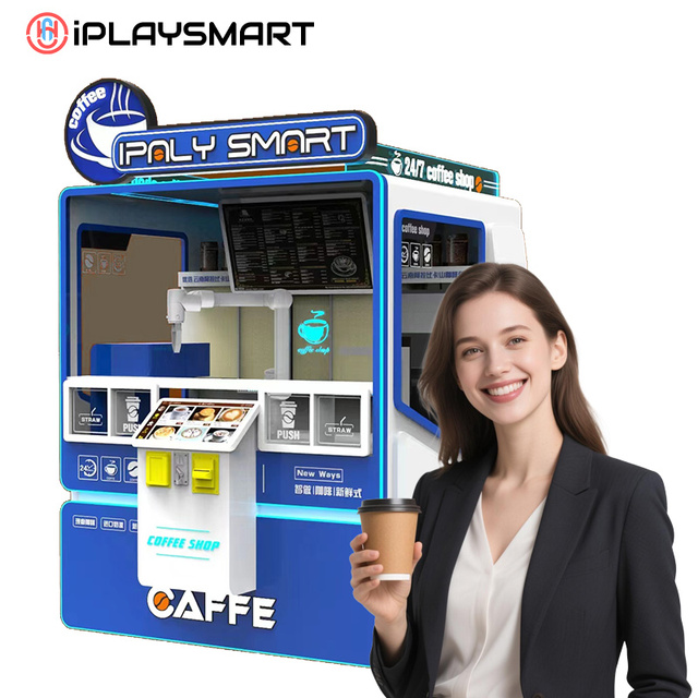 IPLAYSMART Robotic Fully Automatic Outdoor Coffee Vending Machine 16-inch Touchscreen 150-200 Capacity 1 Year Warranty Best
