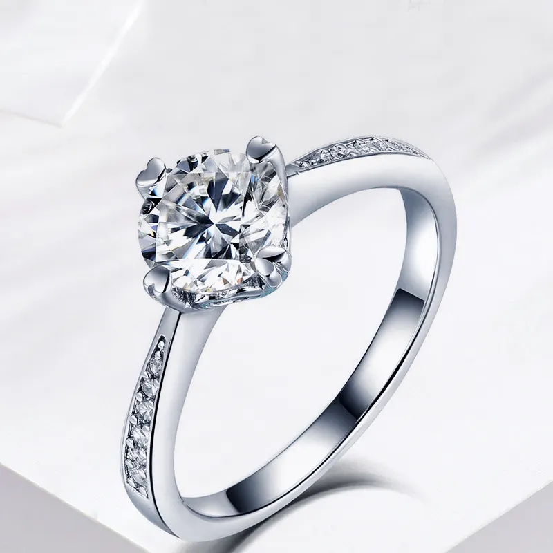 Wholesale price 1ct classic four claw sterling silver moissanite ring 925 sterling silver wedding rings