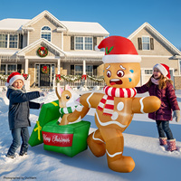 Décorations gonflables de Noël amusantes pour l'extérieur, homme en pain d'épices de 1,80 m poursuivi par un chien Corgi avec LED intégrées, géant à gonfler pour la cour
