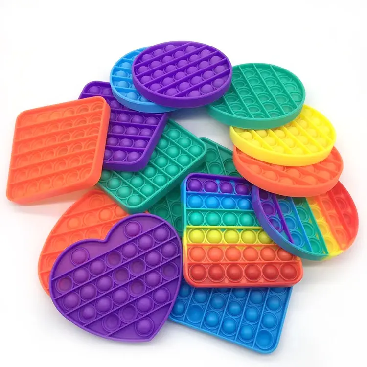 Разноцветная игрушка, фиджет-игрушки, силиконовые квадратные и круглые пузырьки в форме сердца для сенсорного обучения, цветные мягкие, горячие, радужные пузырьки