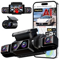 Cámara para Vehículo 4K de 5 Canales y 360 Grados °   Cámara para Coche con Teleobjetivo, DMS, IA, Monitor de Conductor, WiFi, GPS, Visión Nocturna Superior y Modo de Estacionamiento 24H