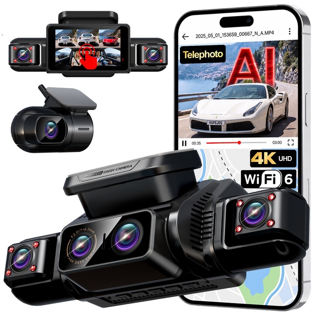 4K 5 Channel Dashcam 360° View Telephoto DMS AI Driver Monitor WiFi GPS Dash Camera with Super Night Vision 24H Parking Mode