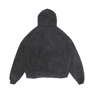 Sweat-shirts à <span class=keywords><strong>capuche</strong></span> unisexes noirs délavés à l'acide, sans cordon, de qualité supérieure, imprimés, surdimensionnés, pour hommes et femmes, vente en gros, collection automne, ODM - Product Image 2