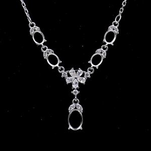 Collier semi-monté en argent <span class=keywords><strong>sterling</strong></span> 4*5 + 5*7mm Support vide de griffes vierges S925 Base sans pierre centrale pour incrustation de bricolage - Product Image 1