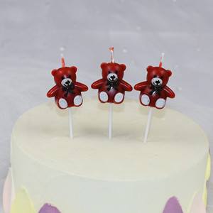 Teddy Bear Candle <b>Cake</b> Decorations Red Paraffin Birthday Party Supplies Handmade - Product Image 1