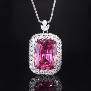 High Quality 20*28mm Rectangle Red Cubic Zirconia Jewelry Elegant Eco-friendly Copper Geometric <b>Statement</b> Pendant <b>Necklace</b> - Product Image 3