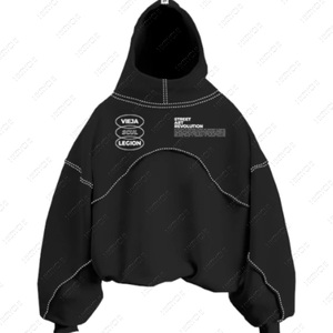 New Streetwear Trend 360g 100% Cotton <b>Black</b> Pullover Baggy Regular Fit Hoodie Embroidery Screen Printing Acid Wash Custom Summer - Product Image 3