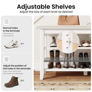 SENYU White Wooden Shoe Storage Bench with Cushion Seat 3-Tier Rack for Entryway Modern Design - Product Image 5