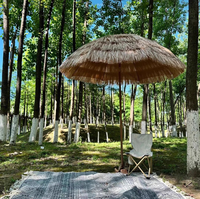 Parasol de Jardin Pliant en Polyester Effet Chaume, Design Champêtre, Résistant au Vent et à la Pluie, Idéal pour Plage, Cour ou Villa
