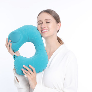 Bantal Leher Tiup Nyaman untuk Perjalanan, Bantal Leher Kain Isi PVC Portabel untuk Perjalanan Pesawat & Hotel, Ringan & Mudah Dibawa - Product Image 6