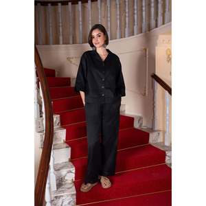 Conjunto de Pijama Elegante para Mujer, Camisa Oxford con Cuello y Botones, Manga 7/8 con Bolsillos - Product Image 4