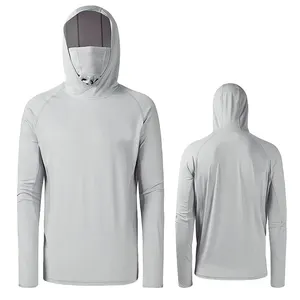 UPF 50 Herren Langarm Angel hemd mit Maske UV Neck Gaiter Hoodie Angel bekleidung