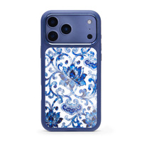 Coque en TPU doré pour iPhone 17 Pro Max, motif Chinoiserie, fermeture magnétique, incrustation nacre, détails floraux peints