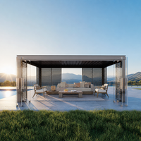 Pergola moderne motorisée en aluminium pour terrasse, facile à assembler, avec toit à lames rétractables et verre pliant