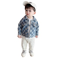 2022 Hot Sale Kinder Junge Plaid Denim Jeans Jacken Knopf Langarm Kinder Lose Mäntel