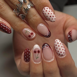 <span class=keywords><strong>Uñas</strong></span> Acrílicas Artificiales al por Mayor, 10 Piezas, con Diseño de <span class=keywords><strong>Lunares</strong></span>, Hechas a Mano, <span class=keywords><strong>Uñas</strong></span> Postizas con Pegamento, Diseño Francés, Cobertura Completa - Product Image 6