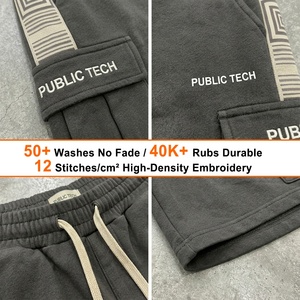 Premium Clothing Manufacturer Custom 100% Cotton Printed Webbing Mens Vintage <b>Wash</b> Streetwear Flat Embroidery Loose Cargo Shorts - Product Image 2