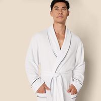Peignoir de luxe en coton 100% tissé, uni, respirant, thermique, séchage rapide, longueur intégrale, manches longues, fermeture à cordon, pour homme
