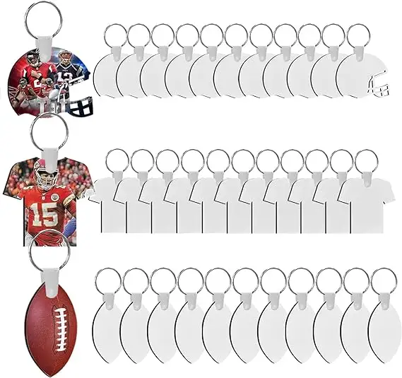 36Pcs Sublimation Keychain Blanks MDF Double Sided Heat Transfer Football Key Chains Set