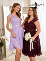 Robe Courte de Demoiselle d'Honneur Lavande pour Femme Grande Taille, Sexy, Col en V, Plissée, Coupe Évasée, Robe de Soirée de Bal, Vente en Gros Usine, Personnalisation OEM ODM